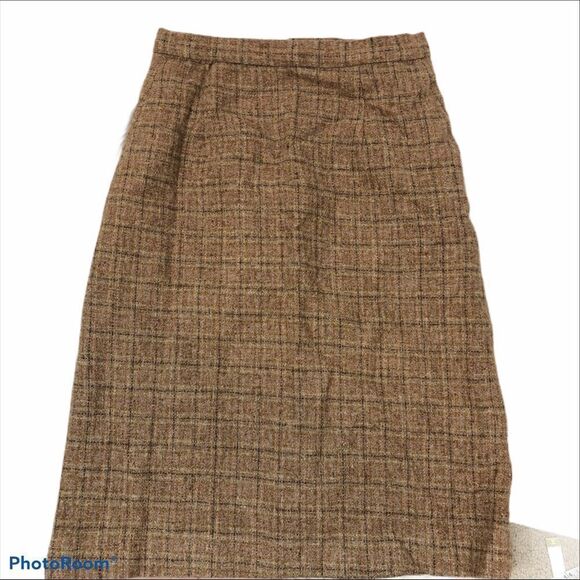 Vintage Wool Tan Plaid Midi Skirt Lined - Picture 3 of 12
